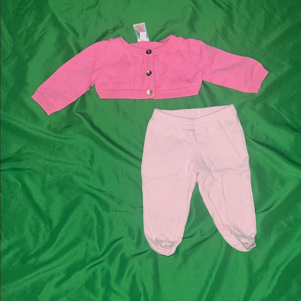 Cat & Jack Pink Baby Knit Sweater & Carters Leggings Outfit 0-3 Months